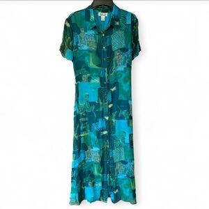 VTG ROBBIE BEE Silk Patchwork Maxi Shirt Dress Art Wear Lagenlook Boho Resort 16